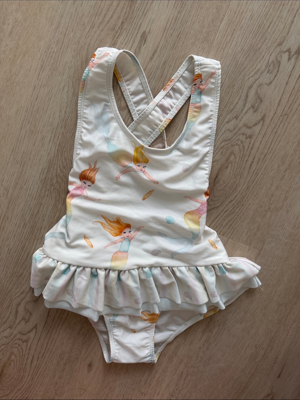 Sal & Pimenta Girls  White Mermaid Ruffle One-Piece Swimsuit 6t